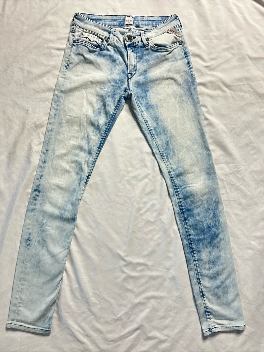 Replay Luz Skinny Jeans Women’s 28x32 Light Acid Wash Distressed Italy Denim